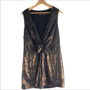 FREE PEOPLE BLUE AND GOLD SEQUIN PLUNGE DRESS SZ 4